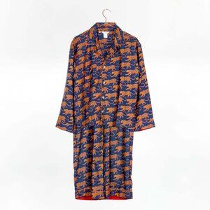 Hand Tailored Washable Silk Leopard Pajamas in Navy